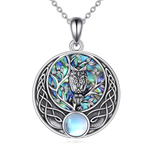 Pendentif chouette argent et pierre de lune, cadeau d'anniversaire pour femme