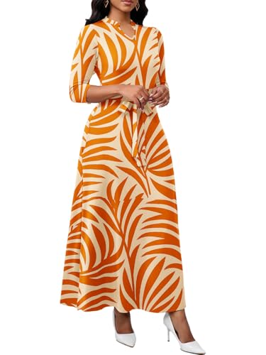 Image of BubFee Maxi Dresses for Women Semi Formal Long Dress 3 /4 Sleeve Casual A-line Church Dresses with Pockets