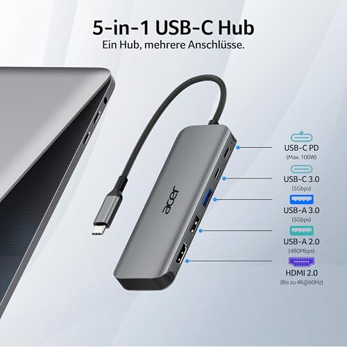 acer USB C Hub 5-in-1, 4K@60Hz USB C auf HDMI Adapter – Ansicht 2