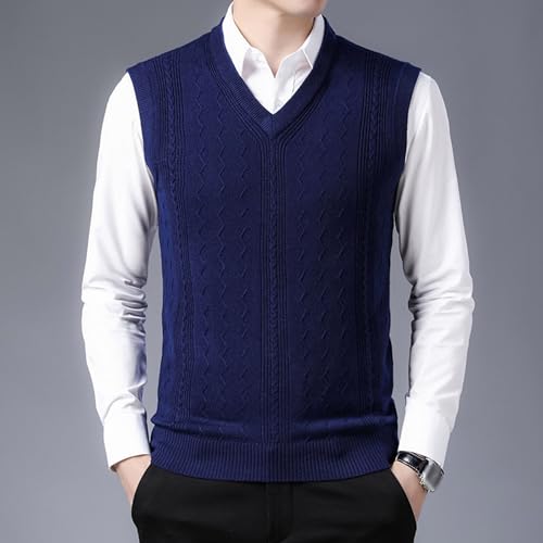 Men's Jacquard Knitted Vest Wool Blended Cable Mens Knit Waistcoat Business Solid Color Plain Vests Sweater2