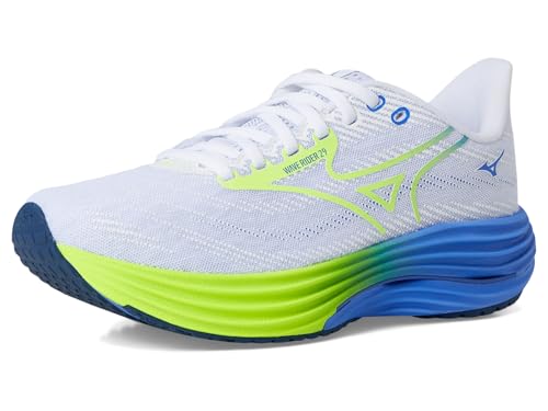 Mizuno Women's Wave Rider 29 Running Shoe, White-Lightning Yellow, US Womens 9