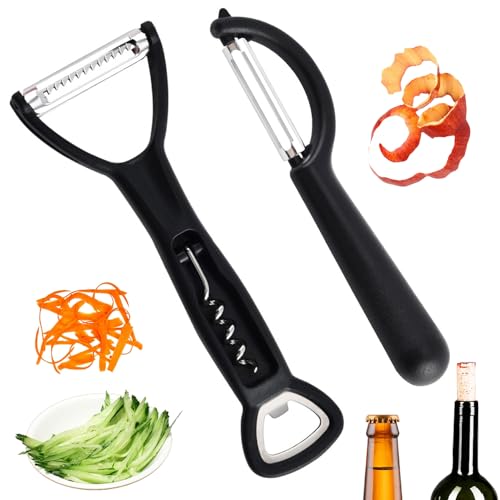 Pelador, Conjunto de 2 Piezas 3 en 1 Pelador Multifuncional de Acero Inoxidable - Ultra Afilado y Ergonómico, Perfecto para Pelar Papas, Verduras y Frutas en la Cocina y de Viaje