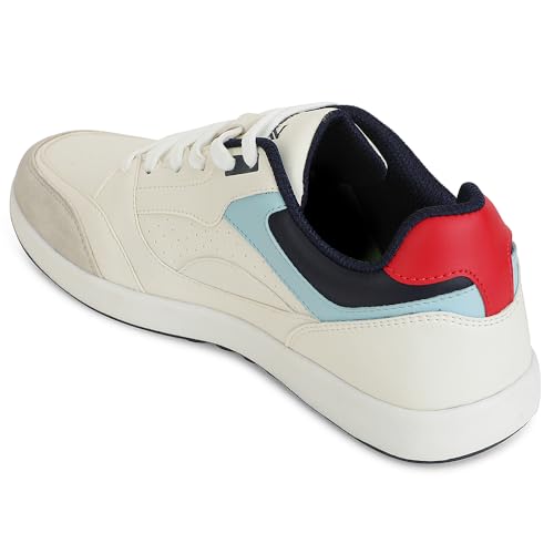Image of Liberty Leap7x CLASTO-1E Men's Casual Lacing Sneakers, Beige and Sky Blue | Suitable for Walking Travel, College, Office | Comfortable Lace-Up Casual Shoes | Lightweight Stylish Fashion Footwear