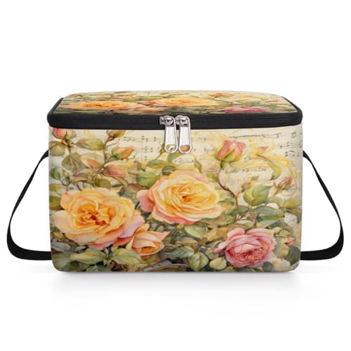 GzLeyigou Blooming Roses Lunch Bags for Women Men 9 Cans, Hot & Cold Food Delivery Bag Insulated Grocery Bag Insulated Lunch Box Floral Cooler Bag for Office Work Picnic Beach