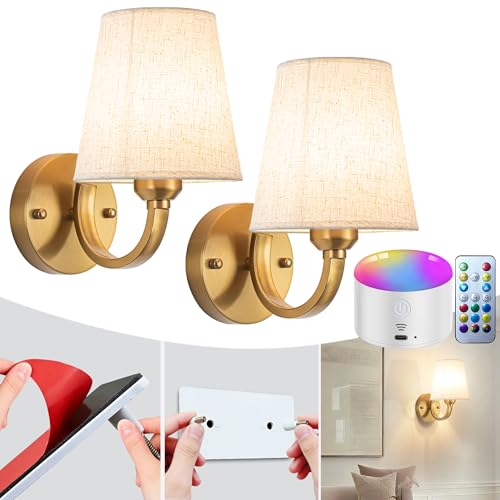 Image of YHCDLAMP Peel and Stick Wall Sconces, No Drilling Stick On Wall Sconce, Wireless Battery Operated Wall Lights, Adhesive Wall Lamp with 10000mAh Battery Bulb for Bedroom Living Room Decor