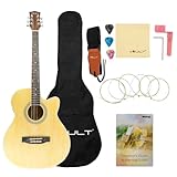 VAULT Basswood EA20CE Electro Acoustic Guitar Kit With Learn To Play E-Book, Bag, Strings, Straps, Picks, String Winder & Polishing Cloth - 40 Inch Cutaway Guitar