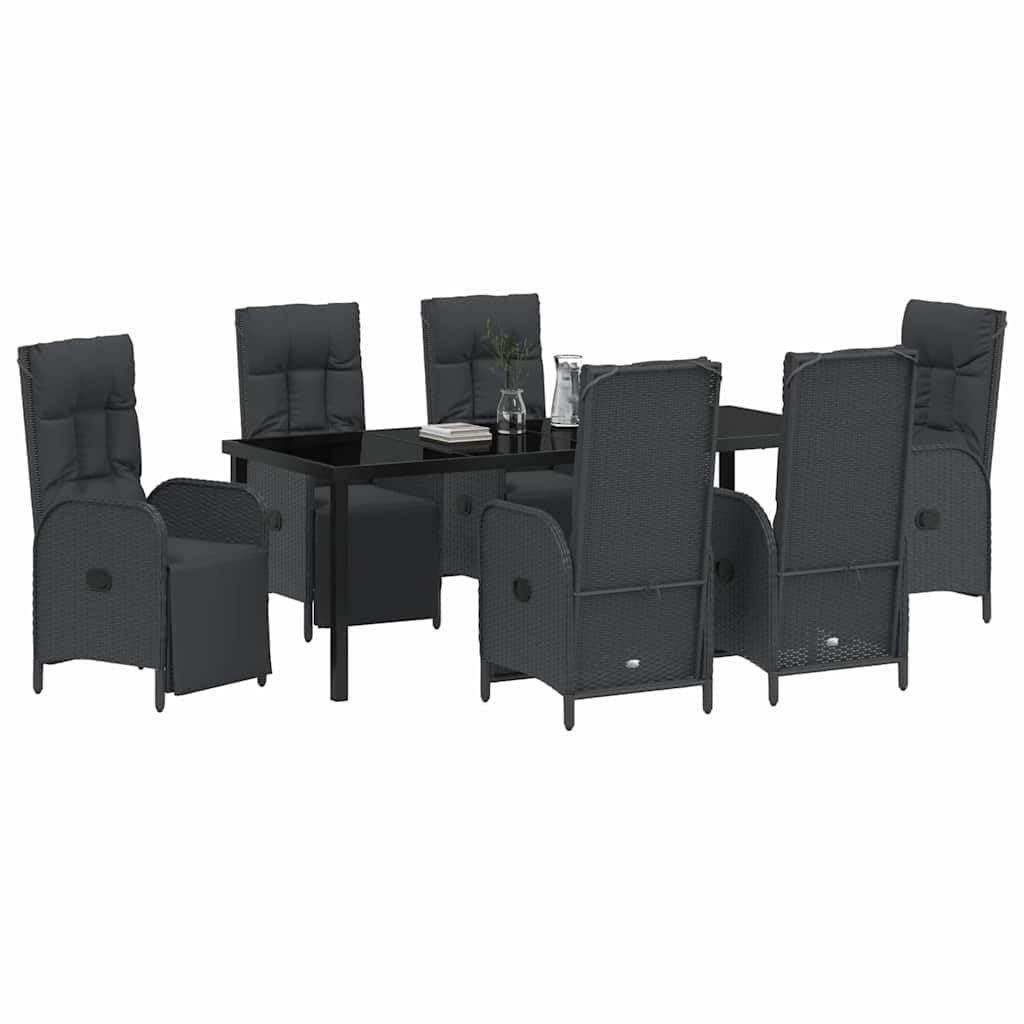 7-częściowy zestaw mebli ogrodowych z poduszkami, czarny polirattan, 6 miejsc siedzących, stół 160 x 80 x 73 cm, odporny na warunki atmosferyczne, zestaw mebli outdoorowych na taras, balkon