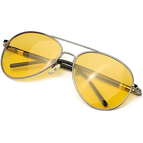 SODQW Polarized Night-Vision Glasses, Classic Aviator Night-Driving Glasses, Pilot Metal Frame for Men Women Night-Driving (Gun Frame/Yellow Night-Driving Glasses) Cover