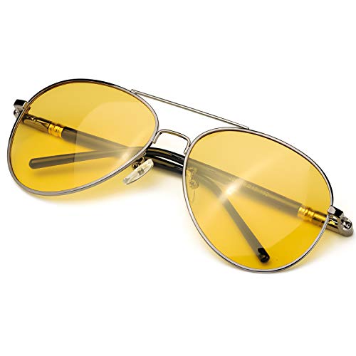 SODQW HD Polarized Night-Vision Glasses, Classic Aviator Night-Driving Glasses, Pilot Metal Frame for Men Women Night-Driving (Gun Frame / Yellow Night-Driving Glasses)