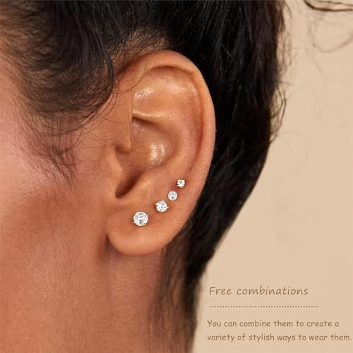 5 Pairs 14K Gold Plated Stud Earrings for Women, Hypoallergenic Earring Sets for Multiple Piercing, Premium Cubic Zirconia Studs Earrings for Women by ÌF ME - Used condition - US$7.59