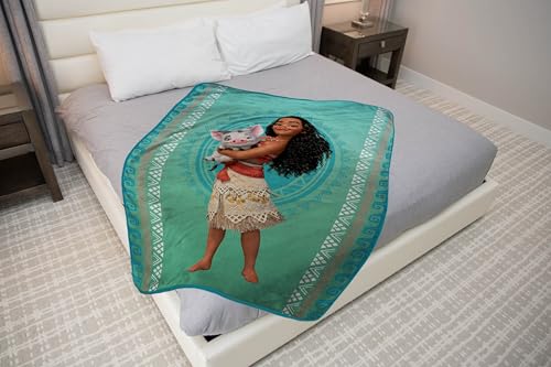 Image of Jay Franco Plush Throw Blanket - 46 inch x 60 inch Inches Kids Hero Soft & Cozy Fleece Throw for Bedroom & Couch Decor, Official Licensed Product, Teal - Moana