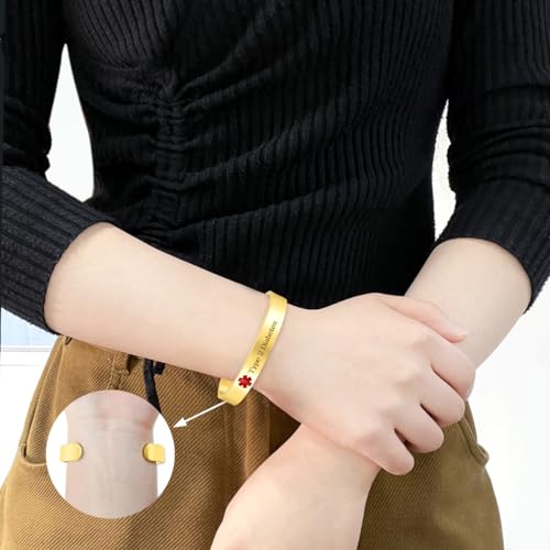 Image of Uloveido Custom Engraving Medical Alert Bracelets for Women, Stainless Steel Open Cuff Bangle Medical Bracelet Personalized Medical ID Bracelet