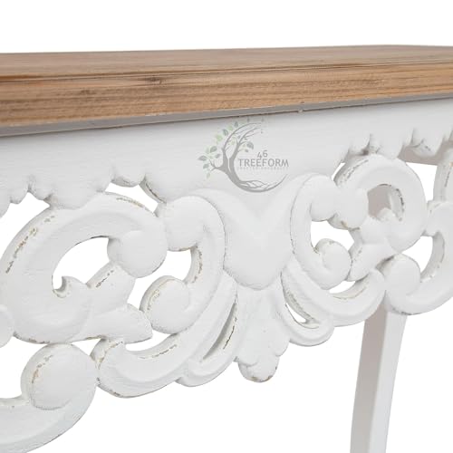 Image of Wooden Carved Console Table in Solid Mango Wood with Antique White Distress Finish for Livingroom, Hall, Enterway, Office Size 30 * 36 * 15 Inch (Distress)