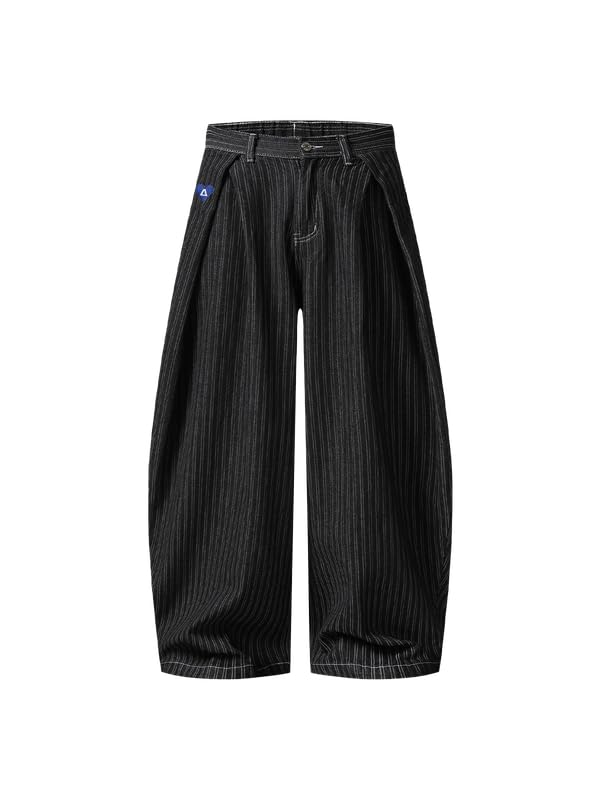 Aelfric Eden Baggy Barrel Jeans Herren Nadelstreifen Hose Damen Wide Leg Unisex Vintage Freizeithose Y2K Streifen Chinohose Casual Pants mit Weites Bein Schwarz S