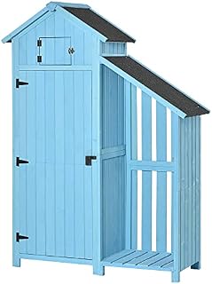 Outsunny Garden Shed Wooden Firewood House Storage Cabinet Waterproof Asphalt Roof Tool Organizer with Lockable Door, 130 x 55 x 180 cm