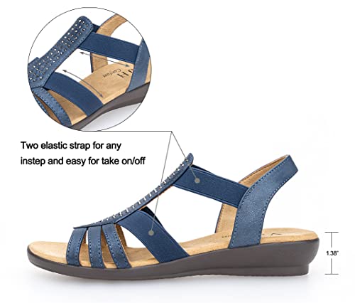 VJH confort Women's Flat Sandals, Comfort Elastic Slip-on Light Weight Slingback Casual Walking Sandals with Rhinestone2