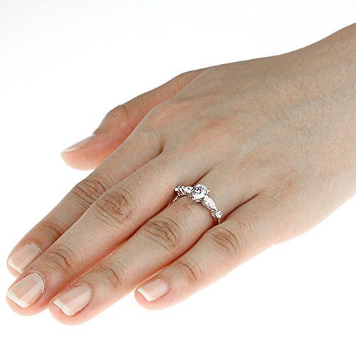 Doubleaccent Platinum Plated Sterling Silver Ring 1.5 Carat Pear Cz Stone Three Stone Wedding Anniversary Ring (Size 5 To 9), 5 #TOP3