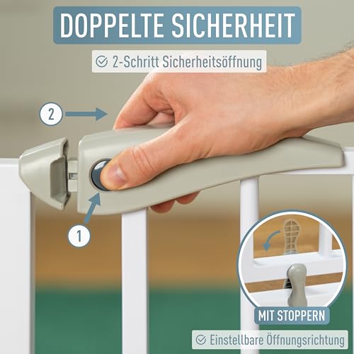 ib style Türschutzgitter Berrin XXL 85-185 - Extra breiter Durchgang, Treppenschutzgitter für Babys, Selbstschließend, Ohne Bohren, 150-160 cm, Weiß