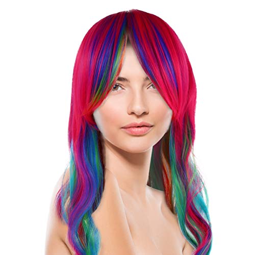 FRCOLOR Perucas Onduladas Coloridas Com Franja Gradiente Perucas de Cabelo Comprido Peruca Sintética