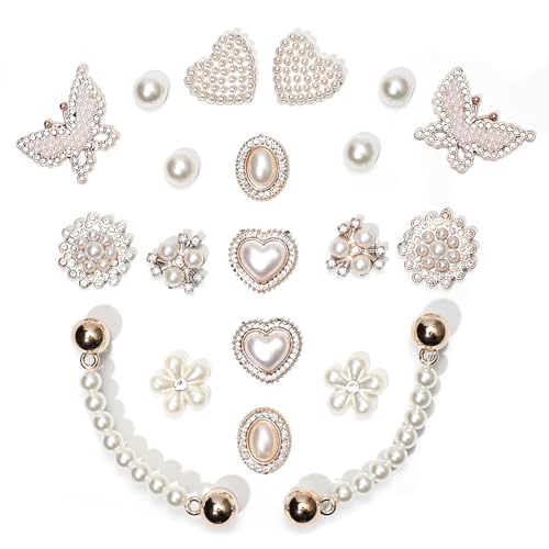 Ziigole 20Pcs Bling Plastic Shoe Charms for Clog Sandals Women, Butterfly Flower Charms, Sparkling Rhinestones Shoe Chains, Pearl Accessories for Girls, DIY Shoe Decoration Charms for Party Favor