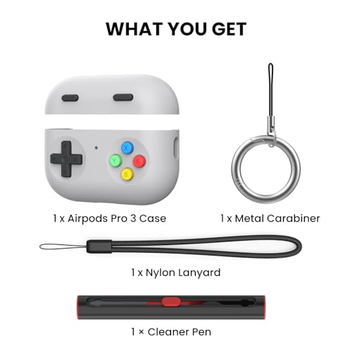 Delidigi für AirPods Pro 3 Hülle Case Klassische Handheld Game Console Design Silikon Schutzhülle with Reinigungsstift & Handschlaufe Kompatibel mit Apple AirPods Pro 3. Generation (Hell Grau)