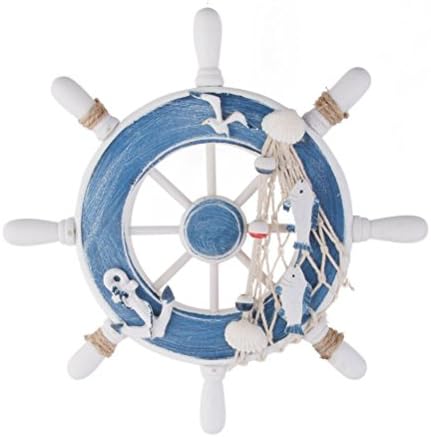 WINOMO Wooden Ship Steering Wheel with Fishing Net Anchor Seagull Nautical Wall Hanging Decoration