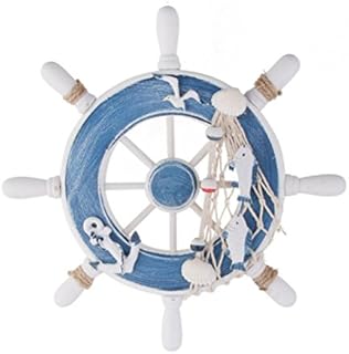 WINOMO Wooden Ship Steering Wheel with Fishing Net Anchor Seagull Nautical Wall Hanging Decoration