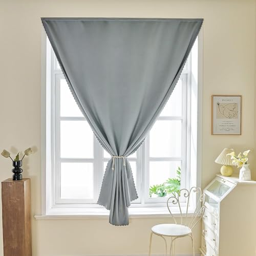 JILRON Magic Tape Stick on Portable Curtains for Windows,Bedroom Blackout Curtains for - Thermal Lnsulated No Drill Curtains Room Darkening Black Small Drapes(1 Panels,59Wx72L inch-Silver Gray) by Jilron - Image 2