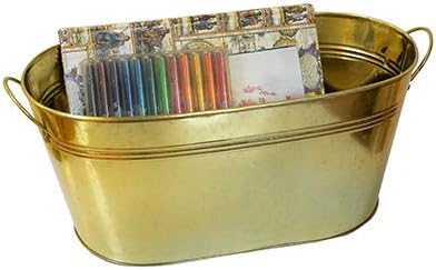 Utility Metallic Tin Buckets Tin Plate Organisers (40 X 17 Cm, Gold)
