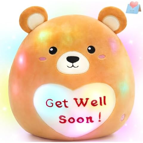 CozyWorld 12" Light Up Get Well Soon Bear Cute Bear Stuffed Animal Soft LED Glow Teddy Bear Plush Toy Get Well Soon Gifts for Kids Patient Feel Better for Women Men, Brown Cover