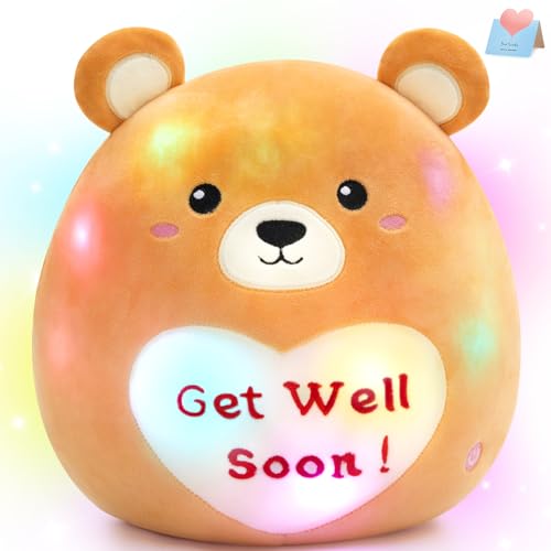 CozyWorld 12" Light Up Get Well Soon Bear Cute Bear Stuffed Animal Soft LED Glow Teddy Bear Plush Toy Get Well Soon Gifts for Kids Patient Feel Better for Women Men, Brown