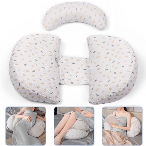Image of Maternity Pillow, Bigger Size Stepped Wedge Maternity Pillow for Pregnant Women, with Adjustable & Detachable & Washable Pillow Cover, Support Cushion for Belly, Back, Legs, HIPS