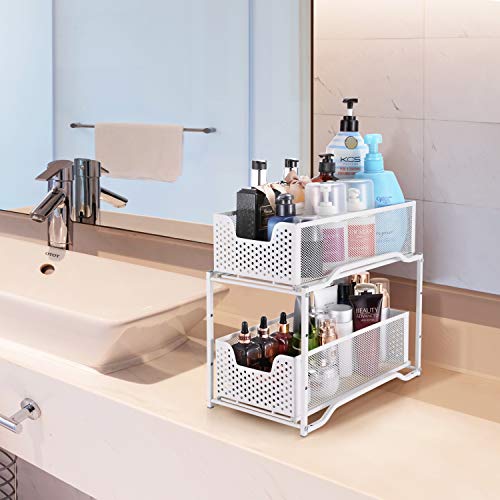 2 Pack - Simple Trending Stackable 2-Tier Under Sink Cabinet Organizer with Sliding Storage Drawer, White