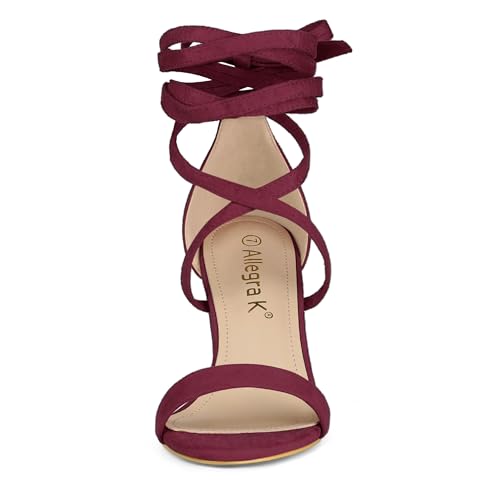 Allegra K Allegra K Women's Strappy Lace Up Chunky High Heels Burgundy Heels Sandals 9 M US