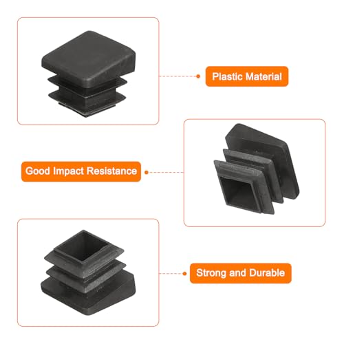 Image of uxcell 1 x 1 Inch Square Plastic Plug, 12 Pcs White Pipe Tubing End Cap Plastic Plug Cap Insert Glide Insert for Metal Tubing Fence Table Chairs Furniture, Black