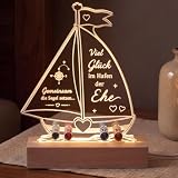 Fiada Hochzeitsgeschenke für Brautpaar Geldgeschenk Hochzeit Hochzeitsgeschenk für Freund LED Acryl Schiff mit Holzsockel Nachtlicht Geschenke Hochzeitsgesellschaft Schreibtischdekorationen