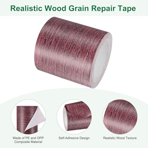Image of M METERXITY 2-Roll Wood Grain Repair Tape, 2.24in x 15ft Textured Realistic Self-Adhesive Wood Floor Tape Contact Paper for Furniture /Floors /Home [Dark Chestnut]