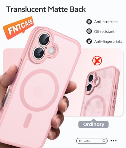 Image of FNTCASE for iPhone 16 Plus Case: [Compatible with Magsafe] Translucent Matte Cases with [Full Camera Protection] [Screen Protector] Military Grade Shockproof Protective Phone Cover - Light Pink
