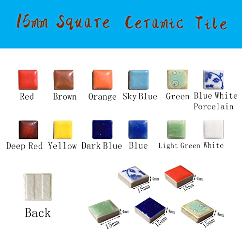 15mm Blue White Mini Ceramic Floor Tile Mosaic Tiles for Crafts, Colorful Ceramic Mosaic Pieces Art Making Supplies for Bathroom Flower Pot Outdoor Tables Coasters - 200g