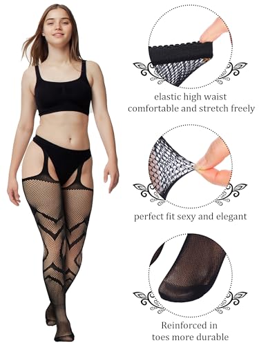 Image of Jadive 6 Pairs Women Plus Size Fishnet Thigh High Stockings Suspender Garter Belt Lingerie Pantyhose Tights for women