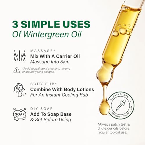 Image of 100% Pure Wintergreen Oil - 3.40 Fl Oz Wintergreen Essential Oil for Hair, Skin, Diffuser, Aromatherapy & DIY Soap Making Scent