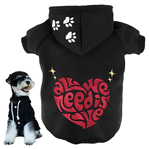 Fashion Dog Hoodie for Medium Dogs Boy Dog Sweatshirt for Small Dogs Girl Funny Embroidery Patterns All We Need is Love Dog Clothes with Buttons M