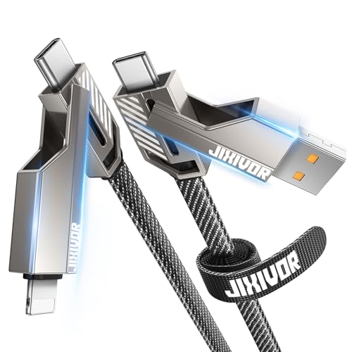 [One is Enough]4-in-1 USB C to Lightning Cable, 65W High-Speed Charging & Fast Data Transfer,CarPlay & Android Auto Support Multi Charger Cord Combo Lightning/Type C/USB A for iPhone/Samsung/iPad,10FT