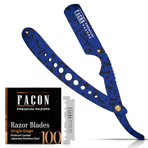 Facón Straight Razors for Men - Professional Barber Straight Edge Razor Kit with 100 Blades, Classic Stainless Steel Barbero Shaver for a Smooth &amp; Precise Shave, Premium Barber Razor for Men's Shaving