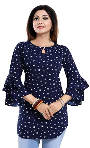 Image of Woman's Crepe Floral & Star Printed Tunic Tops