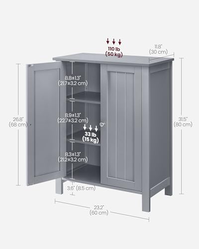 Image of VASAGLE Bathroom Floor Storage Cabinet,2 Adjustable Shelves,Dove Gray
