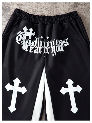 SHENHE Boy's Y2K Pants Cross Print Elastic Waist Drawstring Wide Leg Pocket Athletic Sweatpants4