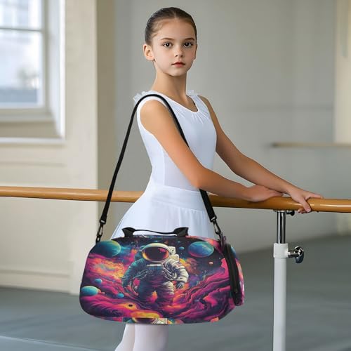 Travel Duffle Bag for Kids Boys Girls Space Galaxy Astronaut Sports Bag Overnighter Duffle Sleepover Weekender with Shoes Compartment2