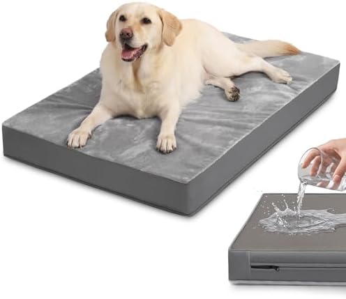 Waterproof Outdoor Dog Bed Large Sized Washable Crate Pad, Orthopedic Foam with Removable Cover