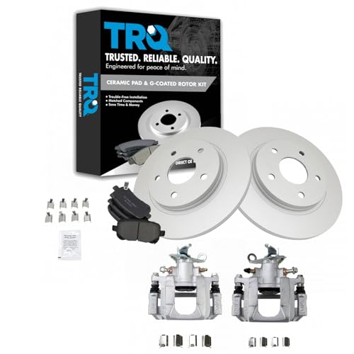 Image of TRQ Rear Brake Pad and Rotor Set Ceramic G Coated Rotors Calipers